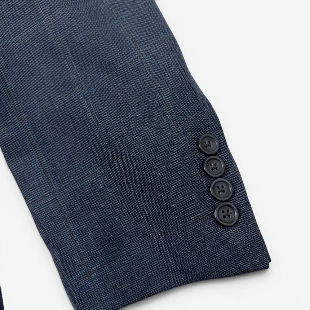 Joseph Feiss Gold Blazer Mens 54R Blue Windowpane Plaid Wool Suit Jacket